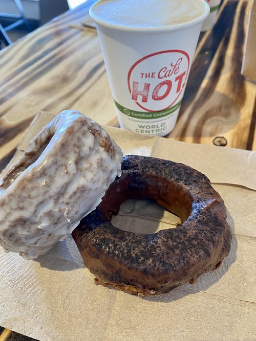 Delicious vegan donuts and oat milk lattes   at The Café HOT in Burlington