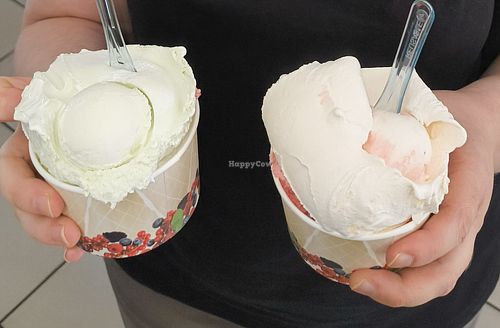 Links grüner Apfel und Zitrone rechts Melone und Erdbeere at Arktis Eiscafe in Hamburg