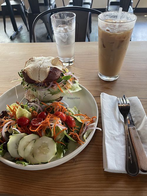 zen burger and iced Vietnamese coffee   at Buddha Belly Burger in Sacramento