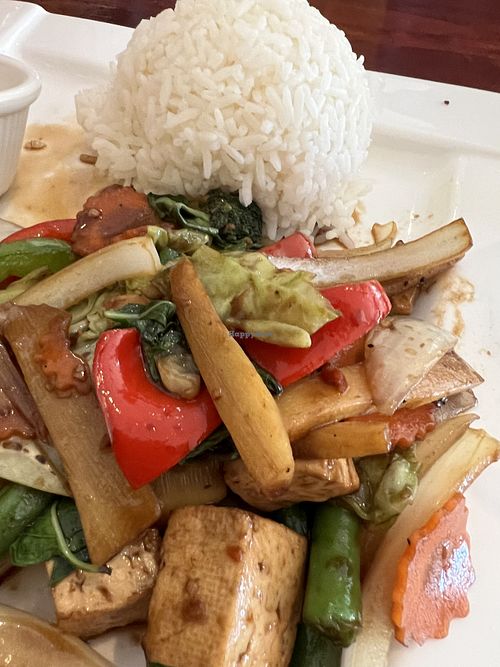 Tofu stir fry with rice   at Charm Thai Eatery in San Mateo