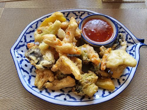Tempura vegetables with sweet chilli dipping sauce at Black Cat Restaurant in Shanklin