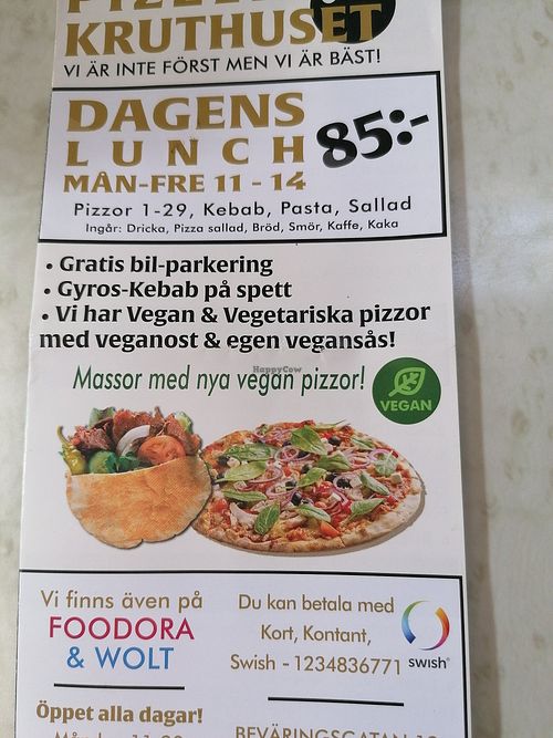 Speisekarte at Kruthuset in Oerebro