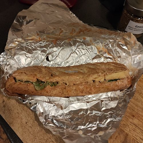 The (slightly battered yet still very good) tofu bahn mi (€ 5.50) at Asia Street Food - Hbf in Duisburg