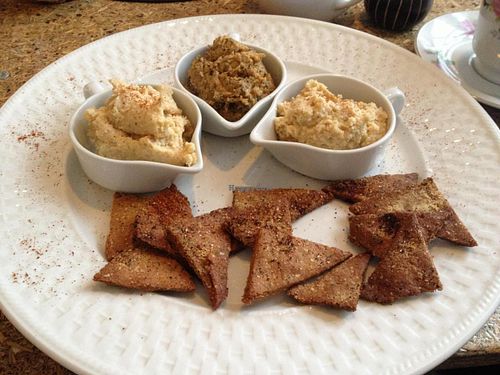 cracers with different dips at Spoldzielnia Organic Bar in Krakow