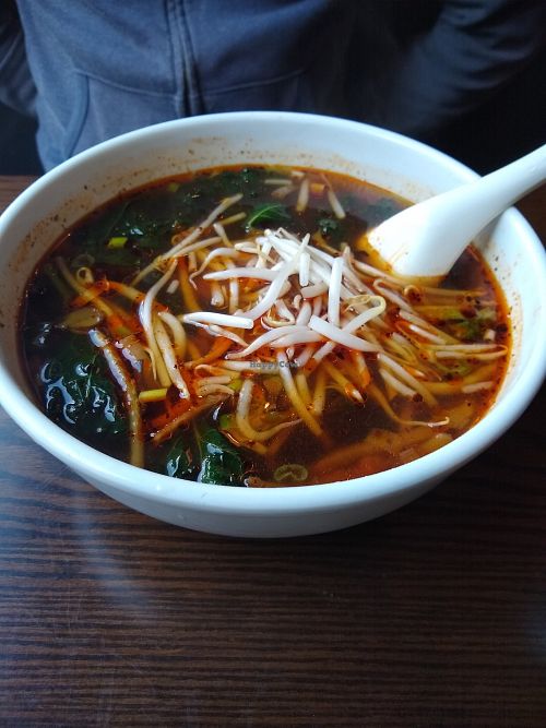 Hot and spicy noodle soup at Veggie Fun in Providence
