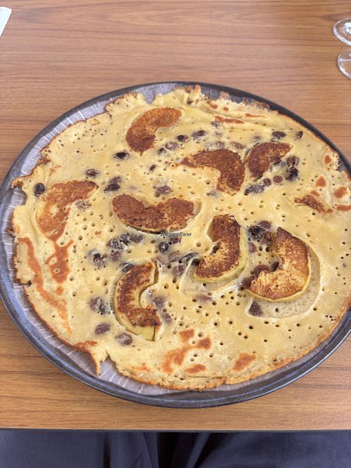 Vegan Pancake with raisins, cinnamon and apple.  at Marienwaerd in Beesd
