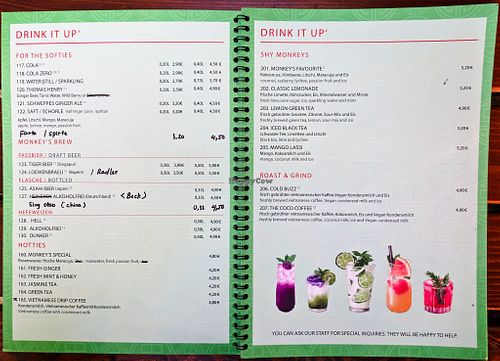 Menu page at The Vegan Monkey at The Vegan Monkey in Berlin