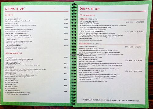 Menu page at The Vegan Monkey at The Vegan Monkey in Berlin