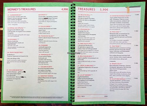 Menu page at The Vegan Monkey at The Vegan Monkey in Berlin