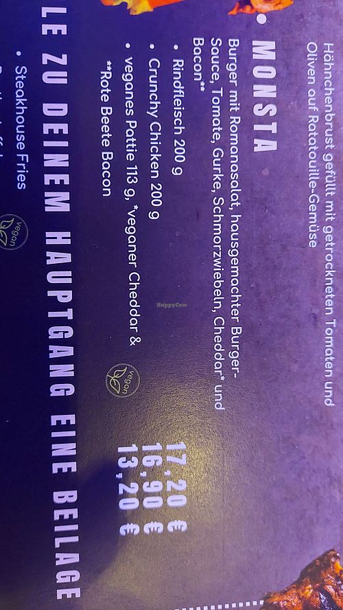 Gut markierte vegane Gerichte in der Speisekarte at amt31 in Unna