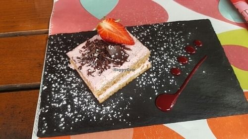 vegan raspberry cake. Dessert du jour. at Bistrot and Chocolat in Strasbourg