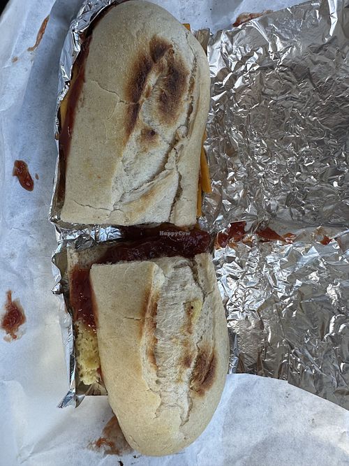 Vegan egg and vegan cheese on a sub roll (added salt, pepper, and ketchup)  at Sam & Jack's Deli in St John