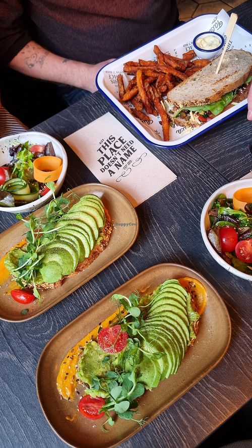 Plan B Burger without the bun (the vegan one was out), and the adapted avo bread. at This Place Doesn't Need A Name in Riga