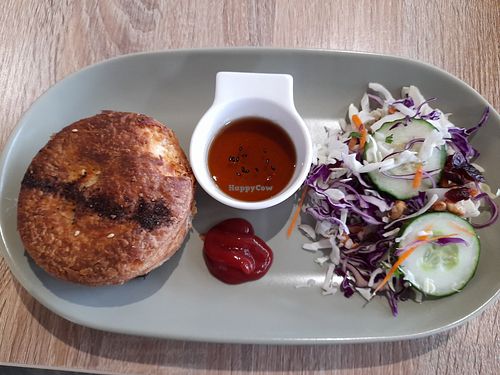 "Peppersteak" pie with salad at Jing Si Books & Cafe  in Salisbury