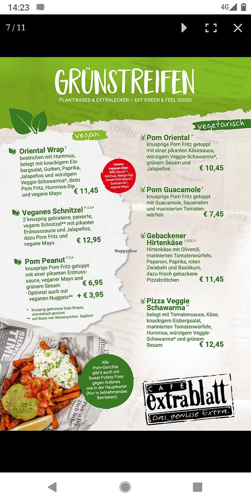Vegan menu at Cafe Extrablatt - Georgsplatz in Hannover