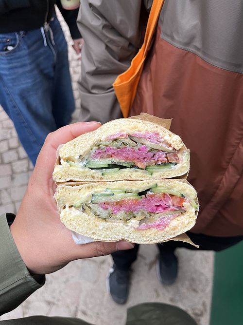 Vegan sabich with aubergine and vegan mayo and veggies  at Sabich Marrakech Medina in Marrakech