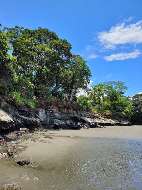 the private beach at Pacifico Hostel in Juanchaco