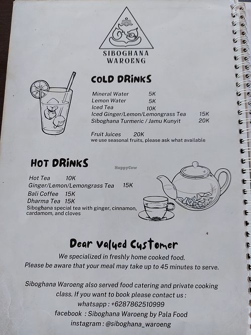 Menu at Siboghana Waroeng in Ubud