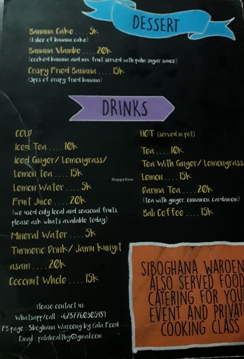 Menu Dessert and Drinks at Siboghana Waroeng in Ubud