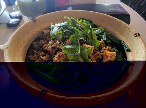 
Claypot Empress Rice - RM17.90
Very flavourful - filled with succulent mushrooms, crunchy pieces of deep fried mock meat wrapped with beancurd sheets, green veg and herbs. Missing that charred bottom of the usual claypot rice. Other than that, very good. at Vegipai Cafe in Kuala Lumpur