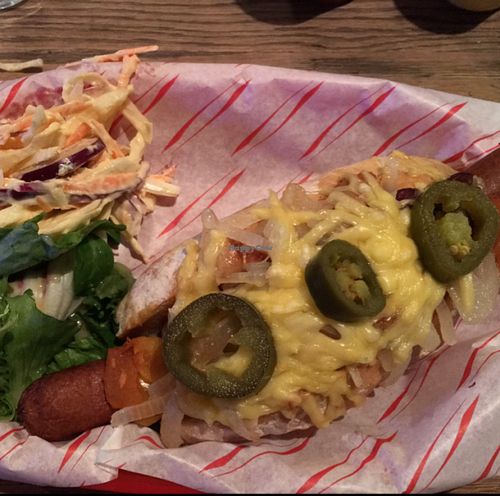 Mad Dawg with pulled pork (jackfruit), cheeze, onions and jalapeños at The Flying Duck in Glasgow