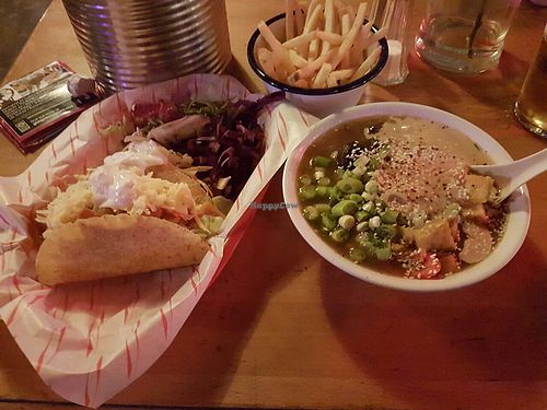 bbq jackfruit tacos- satay ramen at The Flying Duck in Glasgow