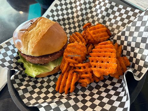 Impossible burger with sweet potato friess  at Lost In Taste in Christiansburg