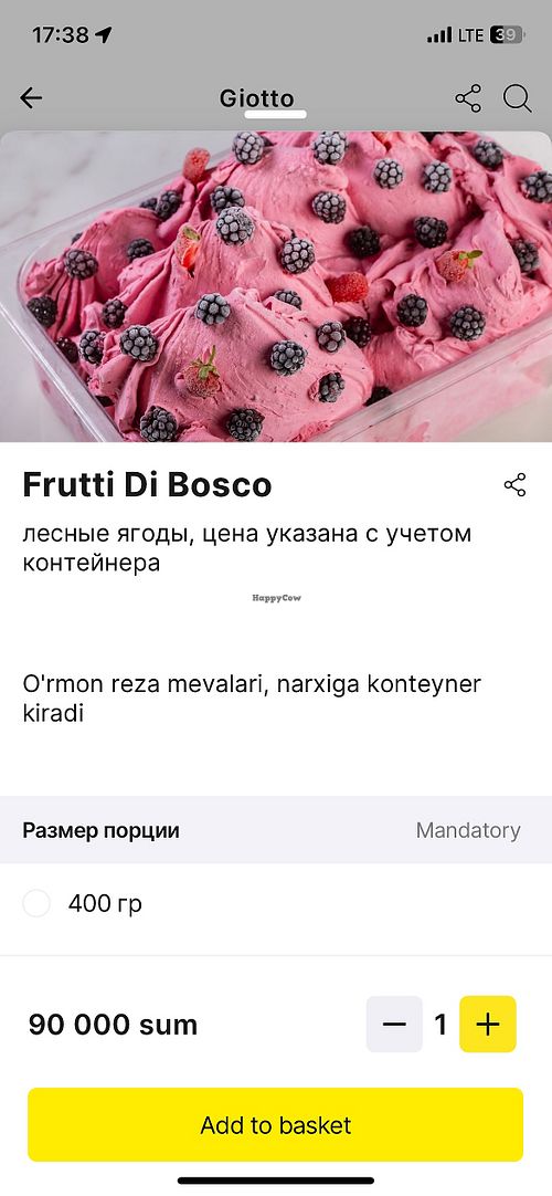 Only 3 vegan options-Berry  at Giotto in Tashkent