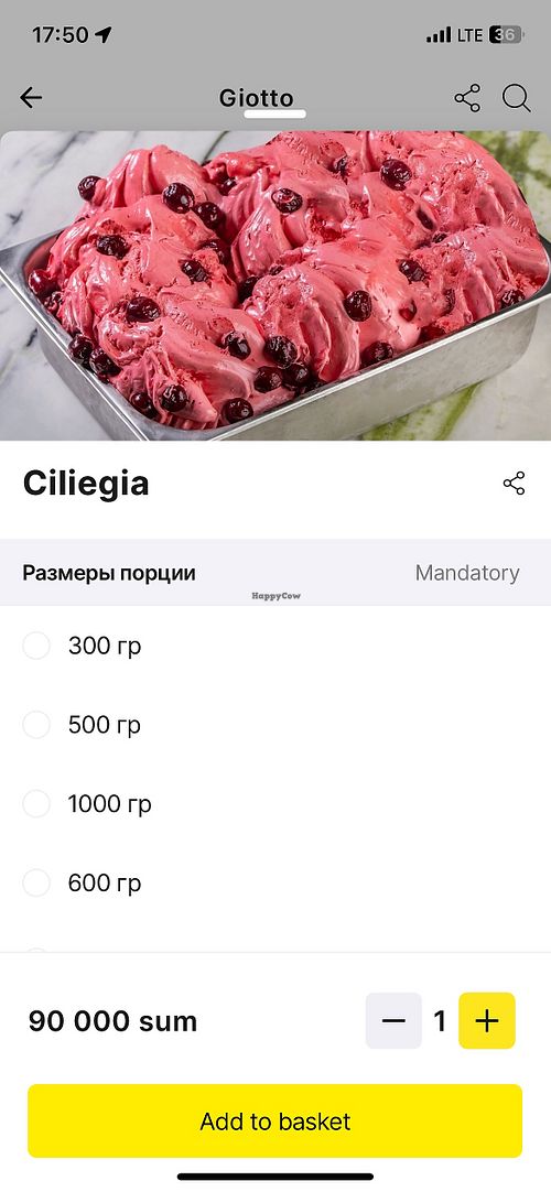 Only 3 vegan options-Cherry  at Giotto in Tashkent