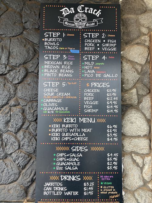 Menu  at Da Crack in Koloa