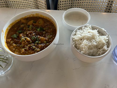 Aloo matar served steaming!  (Didn’t eat the yogurt sauce)  at Naan At Northwoods in North Charleston