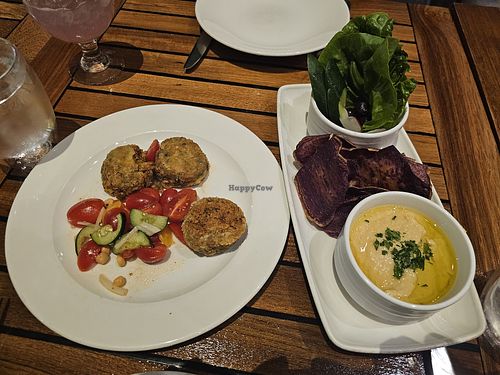 Falafel, taro hummus and chips at Merriman's in Honolulu