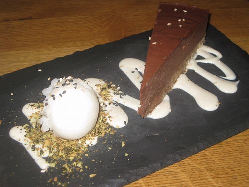 Chocolate cashew cheesecake at Gratitude Restaurant in Munich
