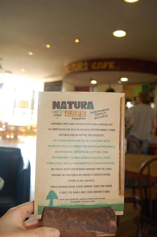 Table sign at Natura Cafe in South East London