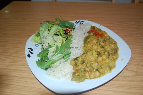 Chickpea and Butternut Squash Stew, salad and rice at Natura Cafe in South East London