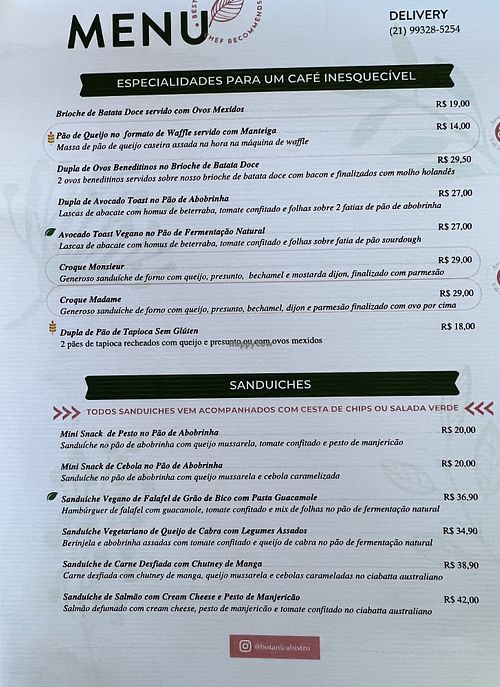 Leaves mark vegan options  at Botanica Bistrô in Rio De Janeiro