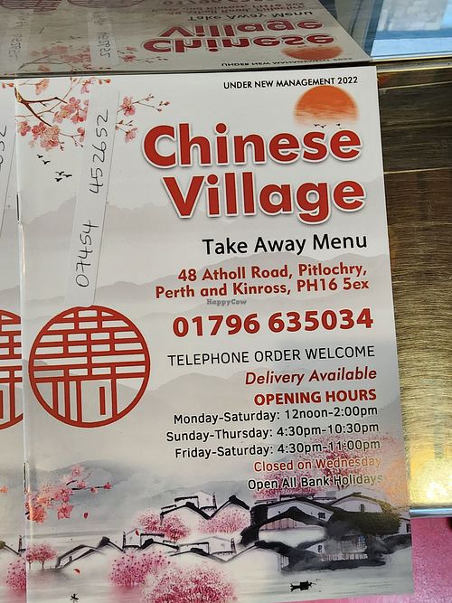Menu at Chinese Village in Pitlochry