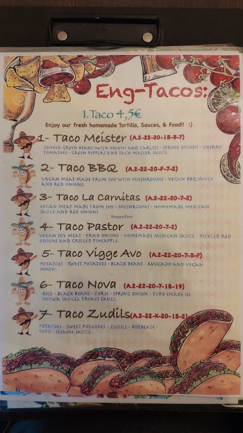 Tacos menu at Taco Meister in Berlin