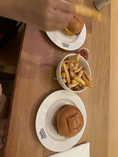 Vegan kids burgers and fries  at Gutenburg in Miami Beach