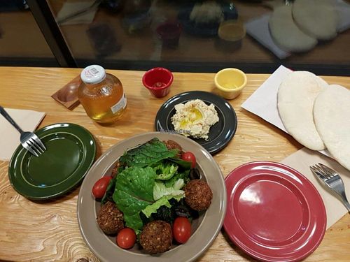 Hummus, falafel and salad set at Jack's Bean in Seoul