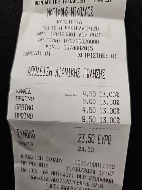 bill at Meltemi Cafe  in Kastellorizo