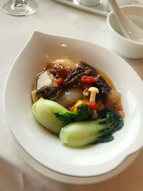 Braised tofu with morel mushrooms at Lung King Heen in Hong Kong Island