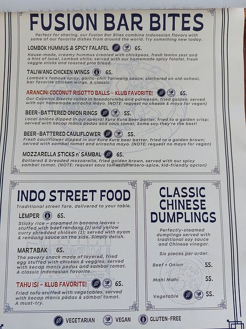 Menu white circle is vegan at Klub Kembali in 