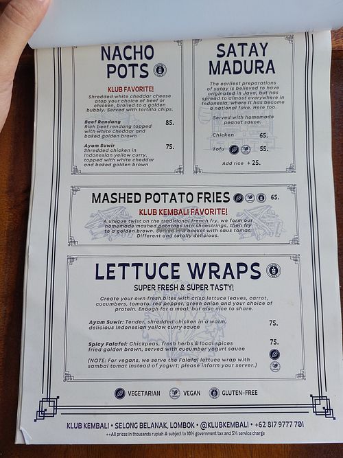 Menu white circle is vegan at Klub Kembali in 