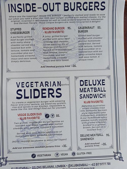 Menu white circle is vegan at Klub Kembali in 