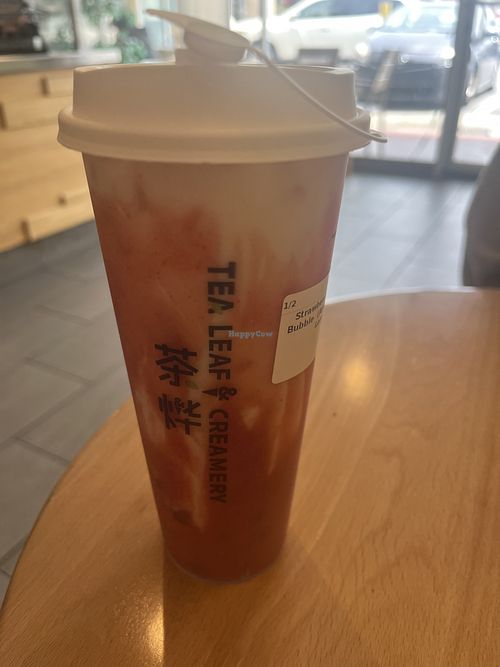Strawberry Tea with Almond Milk and Boba  at Tea Leaf & Creamery in Decatur