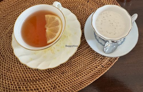 Sri Lankan tea and tapioca sweet  at Yam Kitchen in Miyazaki