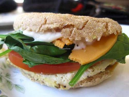 Absolutely amazing tofu breakfast sandwich at VO2 Vegan Cafe in Cambridge