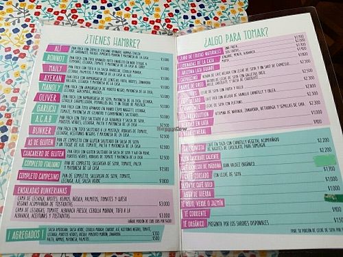 Menu 10/2016 at Vegan Bunker in Santiago