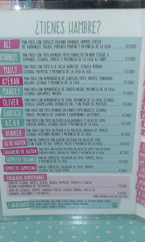 el menú  at Vegan Bunker in Santiago